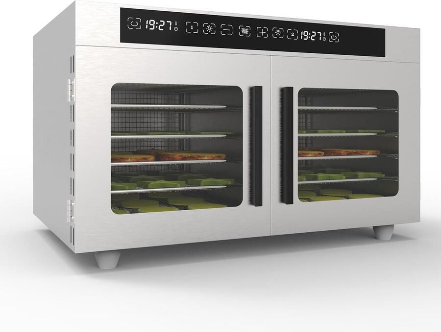 HOERFURIY RVS Voedseldroger met Dubbele Deur & Dual Zone 12 Lagen Trays 1040W (2x 520W) Onafhankelijk Instelbare Droogoven & Fruitdroger van Roestvrij Staal voor Beef Jerky Fruit Kruiden & Hondensnacks