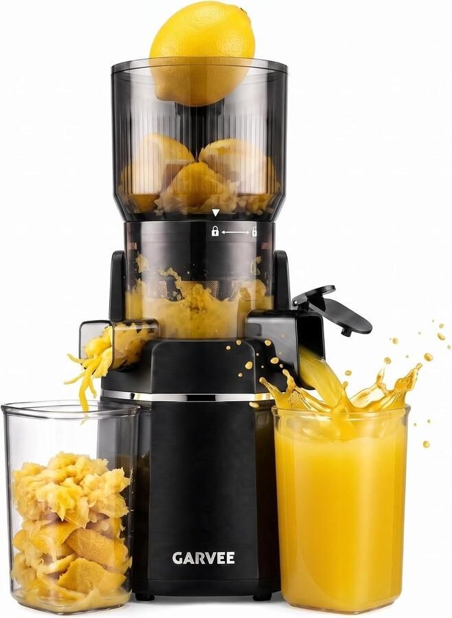 HOERFURIY Slowjuicer koudpers sapmachine 40‑80 RPM spiraalpers met roestvrijstalen filter vaatwasserbestendige onderdelen 250W stille motor voor sap en smoothies matzwart