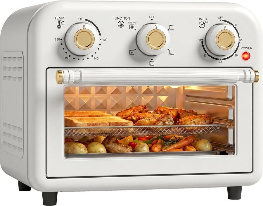Homcom Air Fryer Oven-Kaltgewalztes Stahl Hartglas-34 2 x 32 x 28 2 cm-Cremeweiß