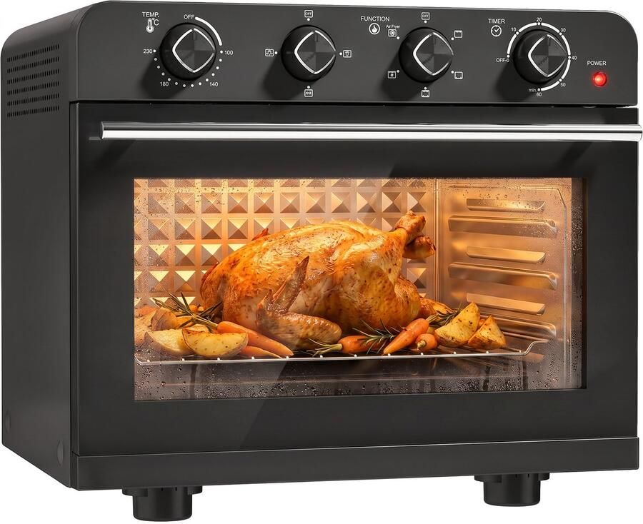 Homcom Airfryer Oven Koudgewalst staal gehard glas 54 x 48 x 48 2 cm Zwart