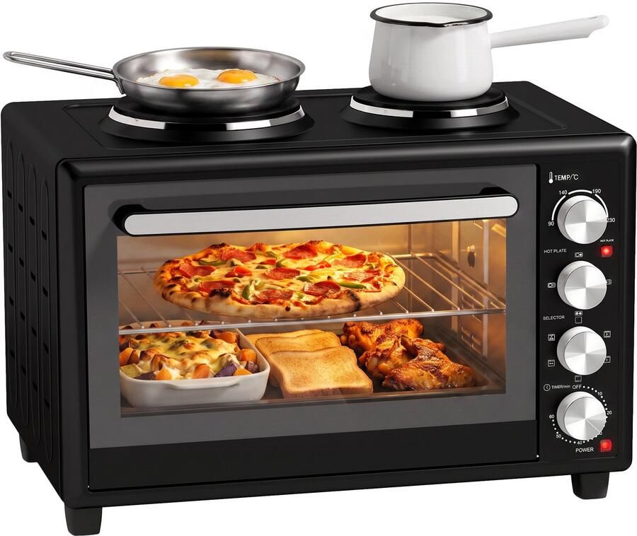 Homcom Broodroosteroven Koudgewalst staal gehard glas 58 1 x 40 x 39 5 cm Zwart