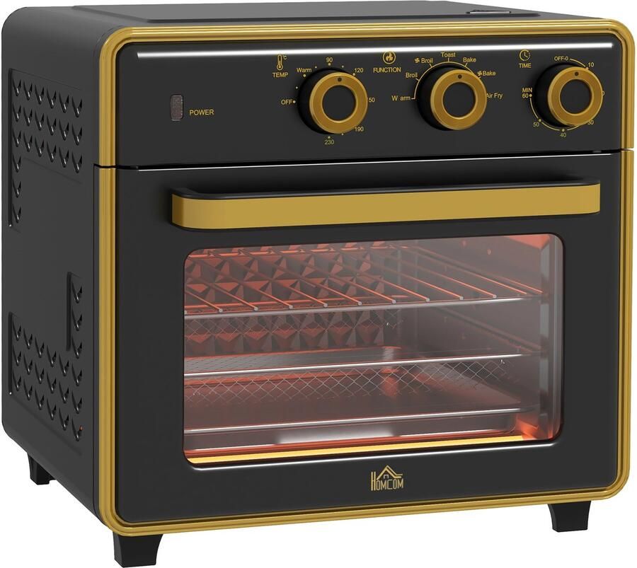 Homcom mini oven met heteluchtfriteuse functie Vrijstaande oven Zwart Goud