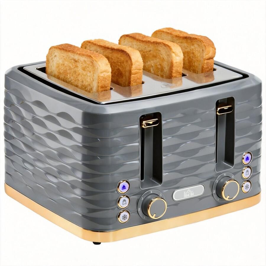 Homcom Broodrooster met 4 sleuven en 7 bruiningsstanden Toaster Keukenapparaat Grijs