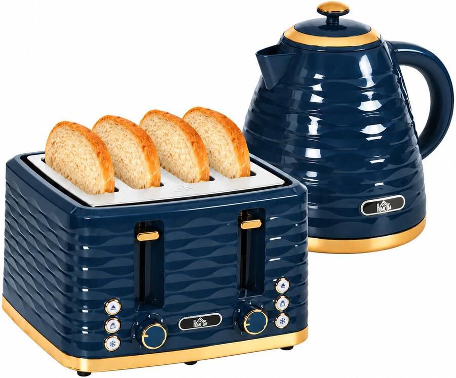 Homcom Waterkoker en Broodrooster Set Kunststof staal 24 1L x 19 5B x 23 2H cm Blauw