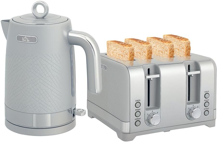 Homcom Waterkoker- en broodrooster-set-Kunststof-23 6L x 16B x 27 6H cm-Grijs