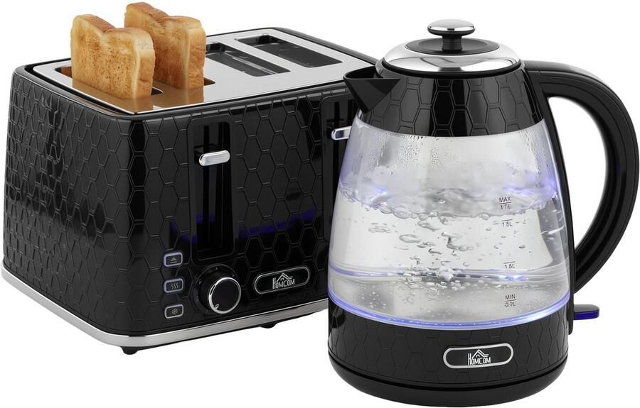 Homcom Waterkoker en Broodrooster Set-Kunststof Roestvrij Staal-22 2L x 16 9B x 23 8H cm-Zwart