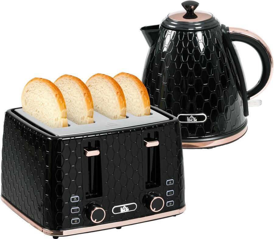 Homcom Waterkoker en broodrooster set Kunststof staal 24 2L x 19 5B x 23 4H cm Zwart