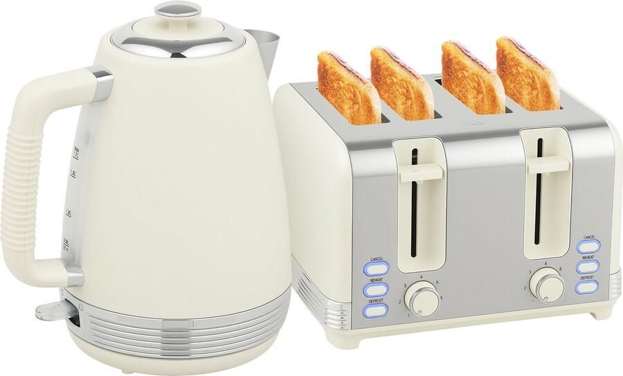 ECTEATOY Waterkoker en broodrooster set 1 7 liter 2200 watt Strix thermostaat broodrooster voor 4 sneetjes 7 bruiningsniveaus kruimellade beige