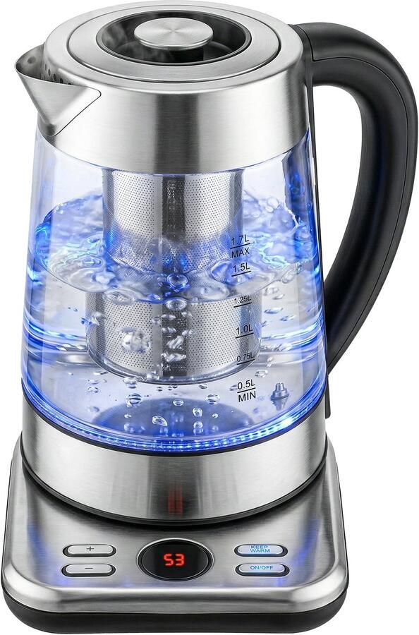 Homcom waterkoker Glas roestvrij staal 21 7 x 21 4 x 26 3 cm Zilver