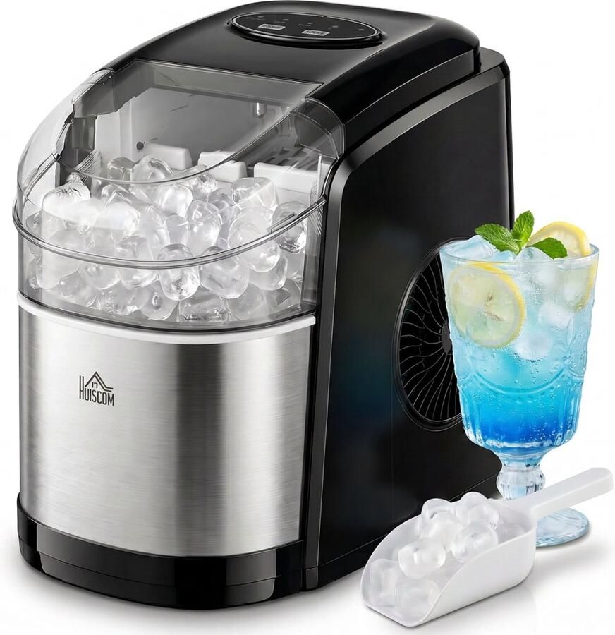 Homcom – Zelfreinigend – IJsblokjesmachine – 24.2x35.3x33 cm – 9 blokjes 6-12min-RVS-Zwart