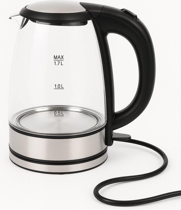 HOME ESSENTIALS Glazen Waterkoker 1 7 Liter 2200 Watt LED Verlichting Kalkfilter Droogkookbeveiliging RVS Basis