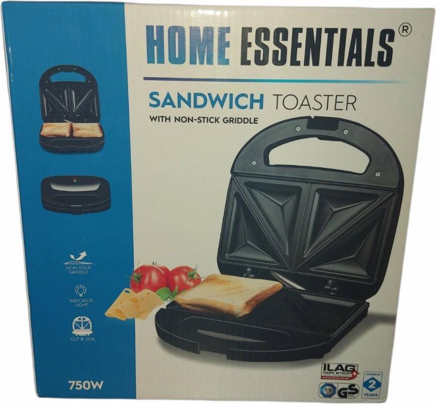 HOME ESSENTIALS Tosti ijzer Tosti Apparaat Sandwich Toaster 750 W ANTI Aanbaklaag NON-Stick Licht Indicator - Foto 1