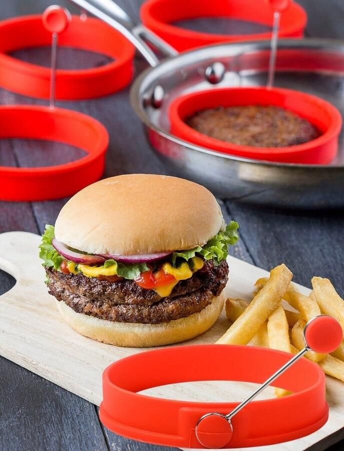 Home online 2 Stuks Siliconen Bakvorm Ei ringen Siliconen Pannenkoekenvorm Rond Omelet Vorm Eierkookring Handvat Rood