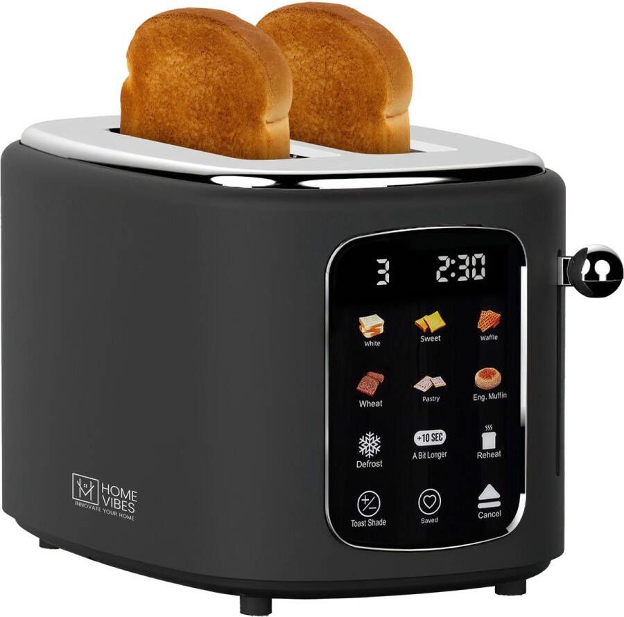 Home Vibes Broodrooster – Toaster – Met Touch LED Display 6 Voorprogramma s – Toaster Broodrooster – Brede Sleuven 800W – Mat Zwart