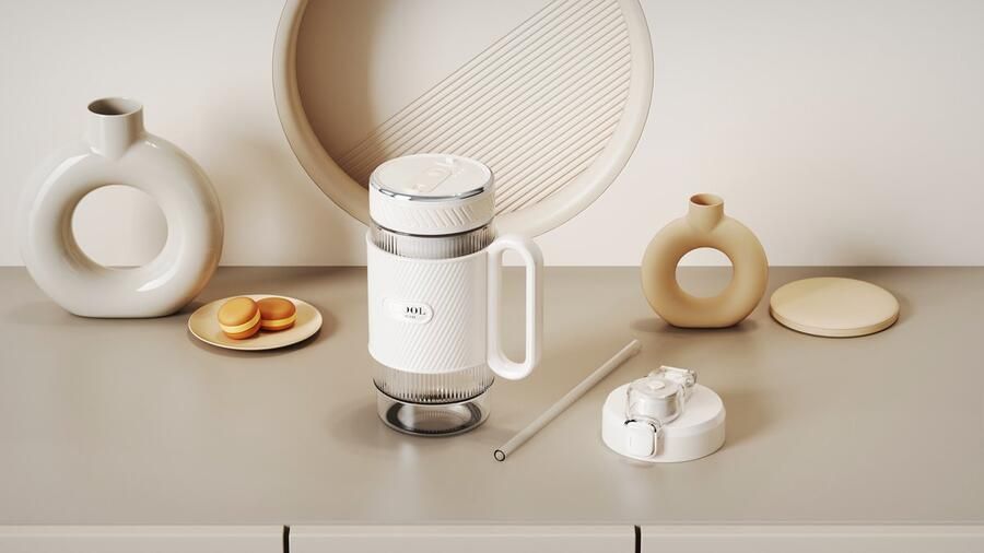 Home Vibes Blender Smoothie Draagbare Blender To Go 500ML Mini Blender 80W Smoothie Maker 2 Opzetstukken Met Rietje Ivoor Wit - Foto 2