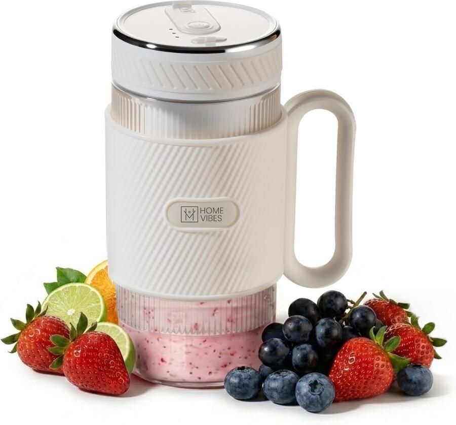 Home Vibes Blender Smoothie Draagbare Blender To Go 500ML Mini Blender 80W Smoothie Maker 2 Opzetstukken Met Rietje Ivoor Wit - Foto 2