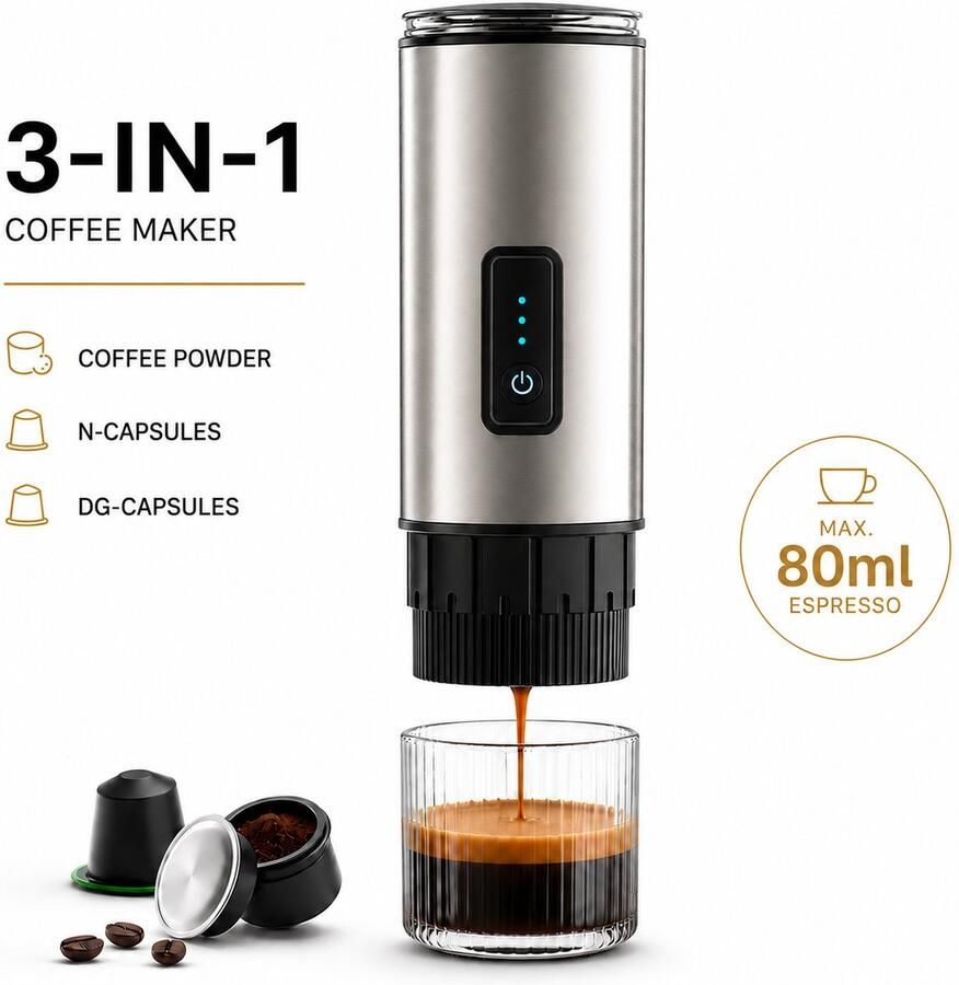 HomeGoodies 3-in-1 Draagbaar Koffiezetapparaat Voor Koffiepoeder N-Capsules & DG-Capsules Espressomachine