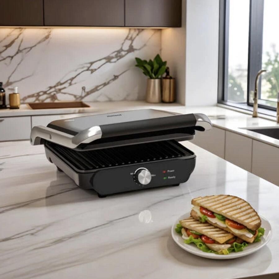 Homend Grilliant 1366H Contactgrill & Tosti Apparaat – 2000W – Uitneembare Grillplaten – RVS