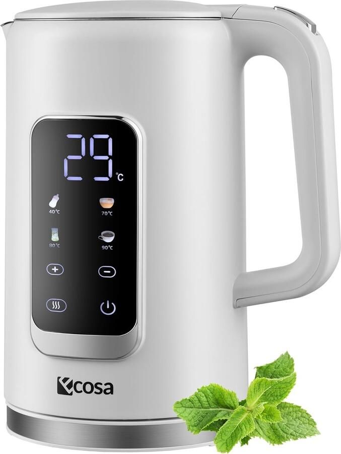 Homery Waterkoker met Temperatuurinstelling – 1 7L – 40°C tot 100°C – LED Display – 2200W – Warmhoudfunctie – RVS – BPA-vrij – Wanda White
