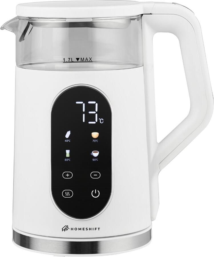 HomeShift Waterkoker met Temperatuurregeling Warmhoudfunctie Dubbelwandig Elektrisch 1 7 Liter 2200W Wit
