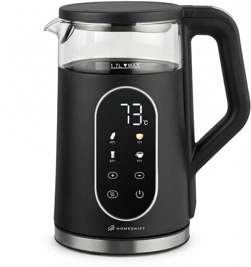 HomeShift Waterkoker met Temperatuurregeling Warmhoudfunctie Dubbelwandig Elektrisch 1 7 Liter 2200W Zwart - Foto 1