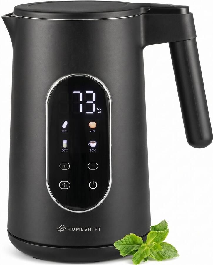 HomeShift Waterkoker met Temperatuurregeling Warmhoudfunctie Dubbelwandig Elektrisch 1 7 Liter 2200W Zwart