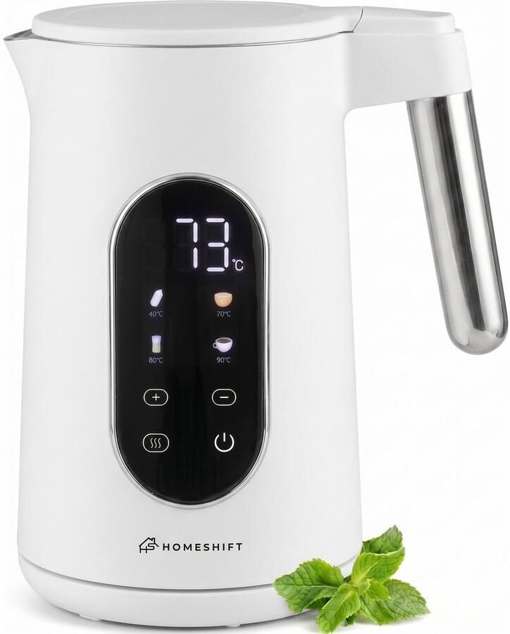 HomeShift Waterkoker met Temperatuurregeling Warmhoudfunctie Dubbelwandig Elektrisch 1 7 Liter 2200W Wit