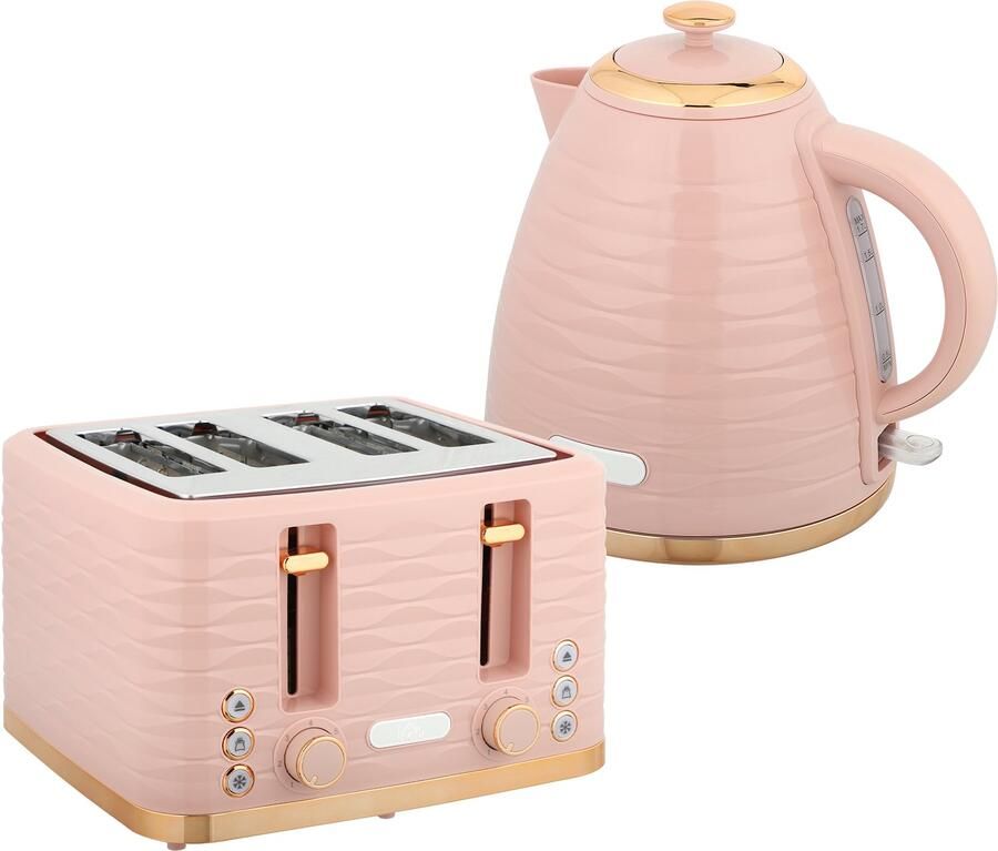 Homona Ontbijtset Met 1 7 liter waterkoker en broodrooster voor 4 sneetjes Met 7 bruiningsstanden Roze