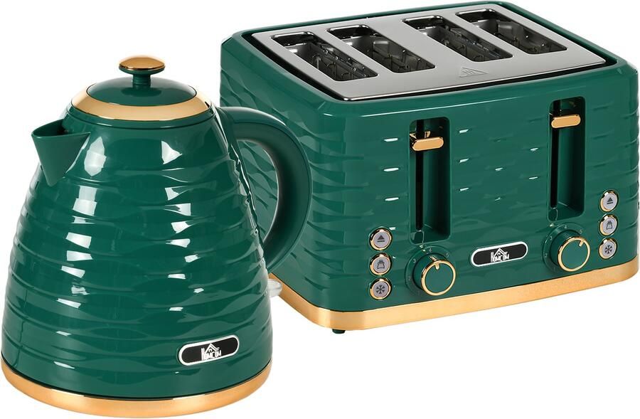 Homona Ontbijtset Met 1 7 liter waterkoker en broodrooster voor 4 sneetjes Met 7 bruiningsstanden Groen