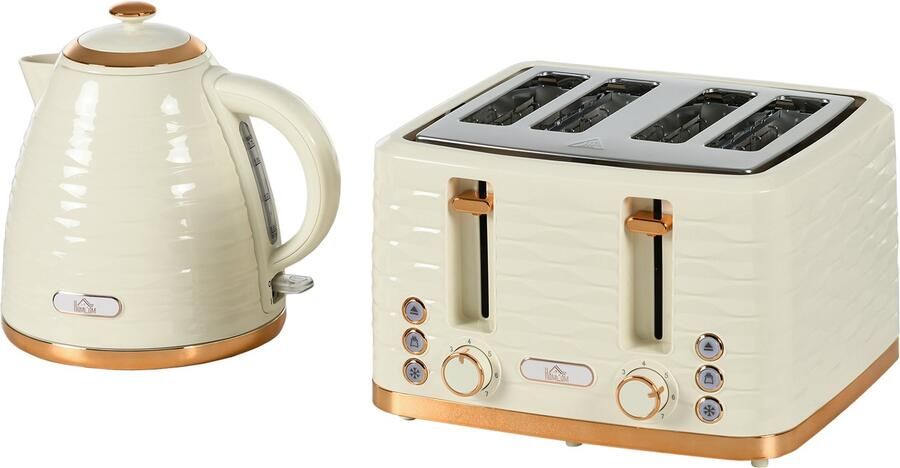 Homona Ontbijtset Met 1 7 liter waterkoker en broodrooster voor 4 sneetjes Met 7 bruiningsstanden Beige