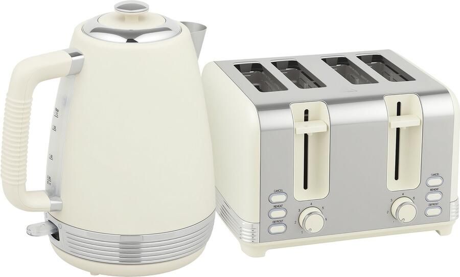 Homona Ontbijtset met waterkoker en 4-sleufstooster 1 7 L 7 bruiningsstanden RVS Crèmewit