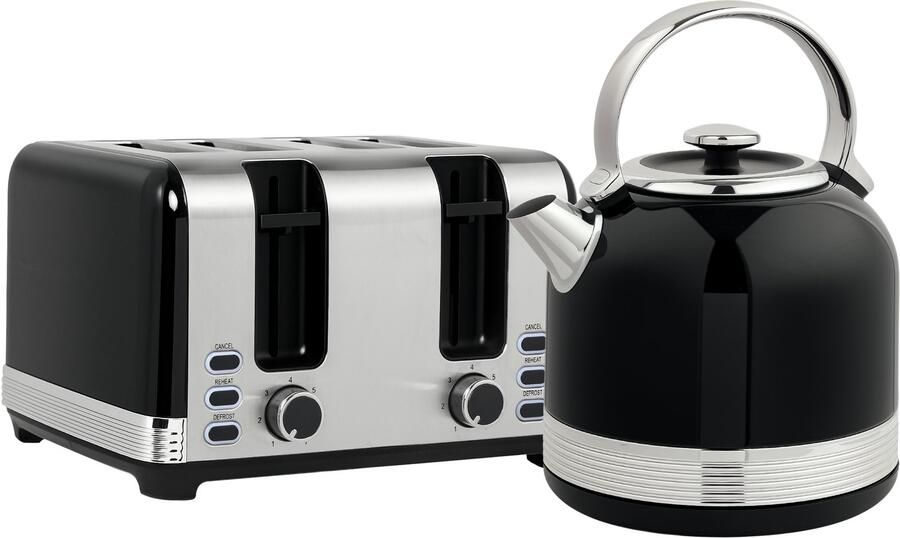 Homona Ontbijtset met waterkoker en 4-sneden toaster 1 7 L 2200W 7 bruiningsstanden Roestvrij staal Zwart