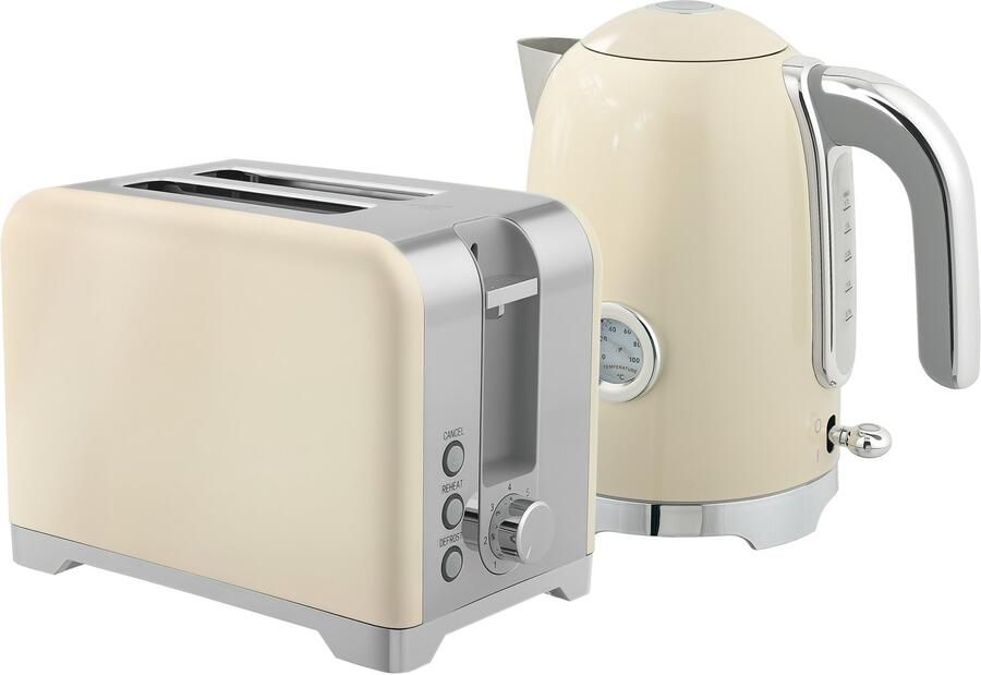 Homona Ontbijtset met waterkoker en broodrooster 1 7 L 2-scheiben 7 bruiningsstanden 2200 W Crèmewit