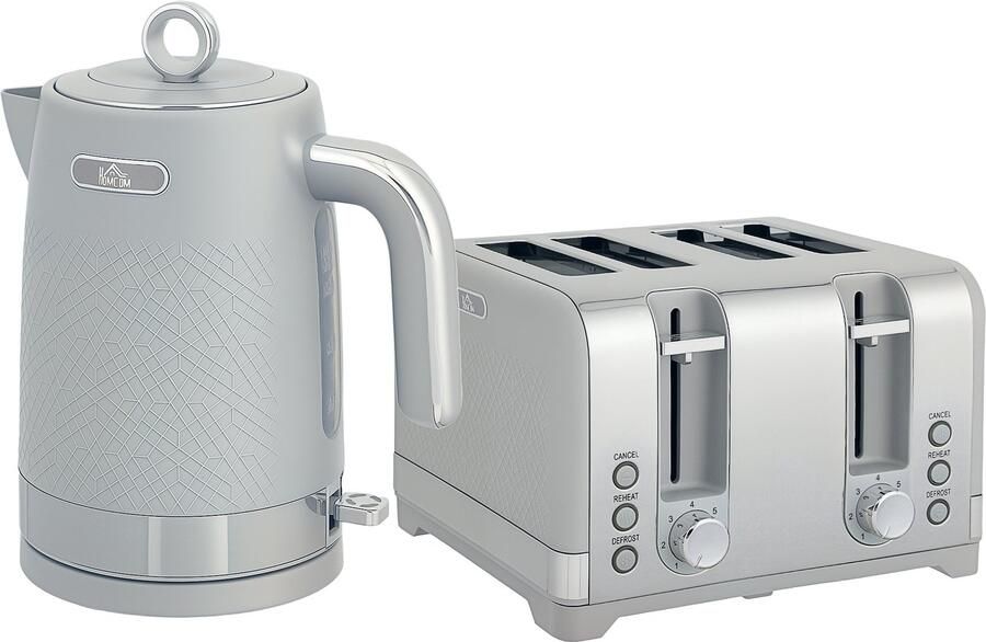 Homona Ontbijtset met waterkoker en broodrooster 1 7 liter en 4-snee Grijs