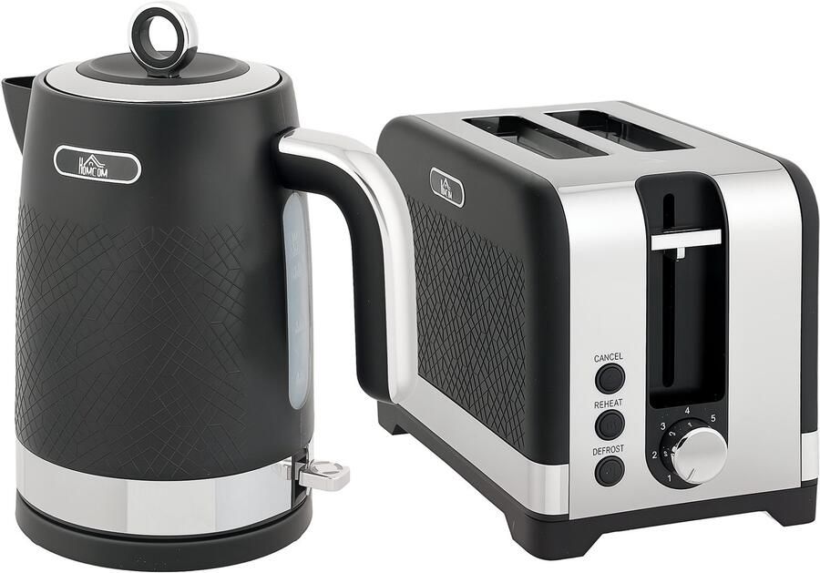 Homona Ontbijtset Waterkoker 1 7 L en 2-snede broodrooster Met 7 bruiningsstanden en kalkfilter Zwart