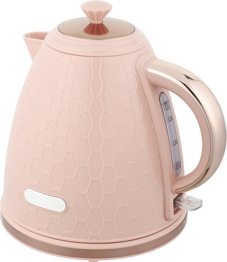 Homona Waterkoker 1 7 liter 2200 W Met filter en 360° draaibare basis Met droogkookbeveiliging en automatische uitschakeling 24 2 x 19 5 x 23 4 cm Lichtroze
