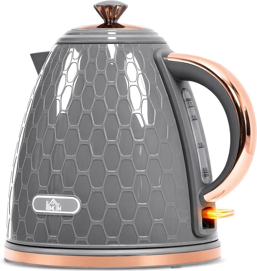 Homona Waterkoker 1 7 liter 2200 W Met filter en 360° draaibare basis Met droogkookbeveiliging en automatische uitschakeling 24 2 x 19 5 x 23 4 cm Grijs