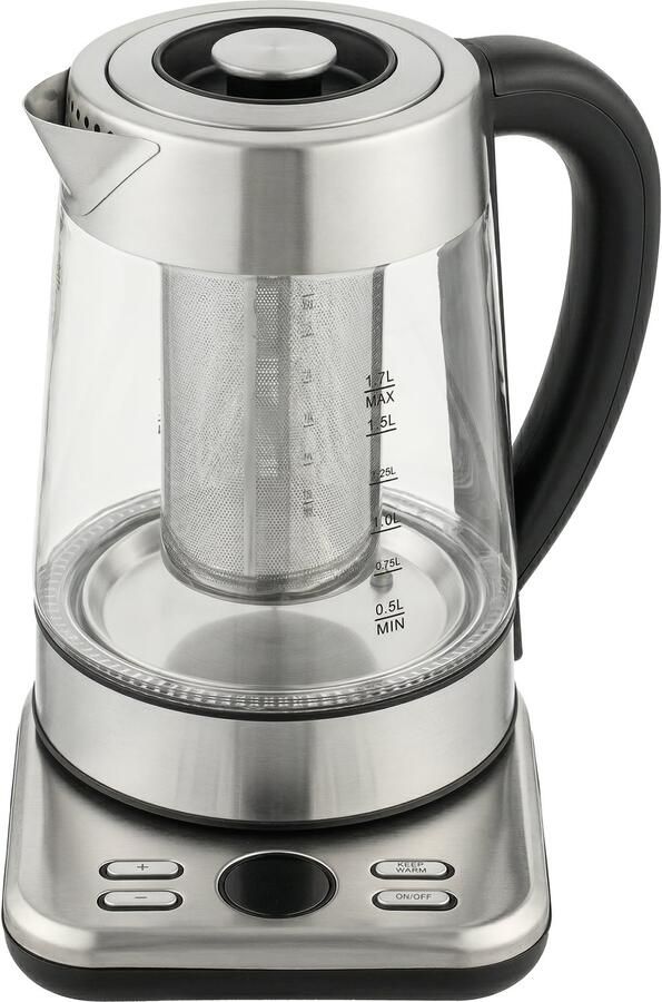 Homona Waterkoker met thee-ei 1 7 liter 2200W Met 5 temperatuurstanden en warmhoudfunctie 21 7 x 21 4 x 26 3 cm Zilver