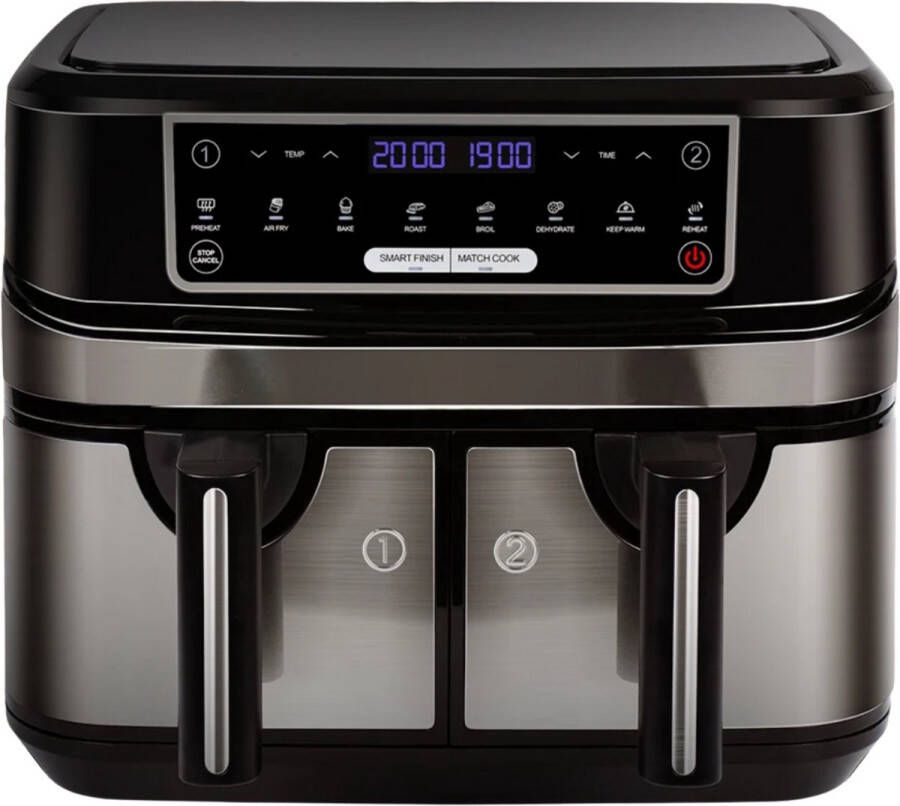 Hoofcokear Paco Goederen Heteluchtfriteuse Aifryer 9 liter XXL 2 onafhankelijke lades van 4 5 liter 8 automatische programma's met LED-touchscreen 2 Kookvakken
