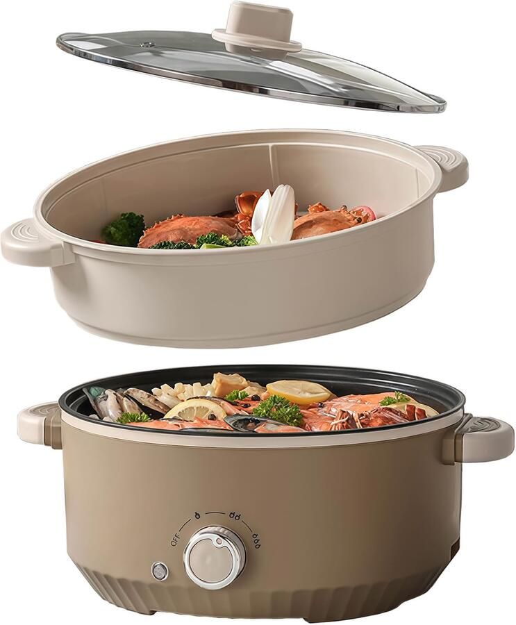 Hot Pot Elektrisch met Stoommand 4 6 L Draagbare Elektrische Kookpot 1000W Multifunctionele Hotpot 3 Standen voor Bakken Ramen Fondue Soep Elektrische Pan voor Studentenhuis Kamperen Huis