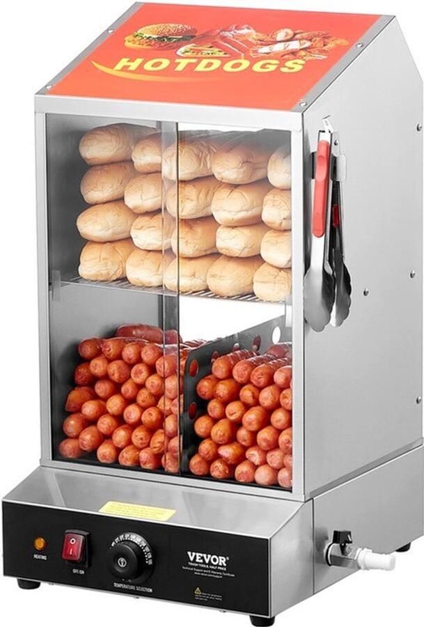 Hotdog Stomer 36L 2Tier Temperatuurregelaar 86-185℉ RVS Voor Horeca En Snackbars