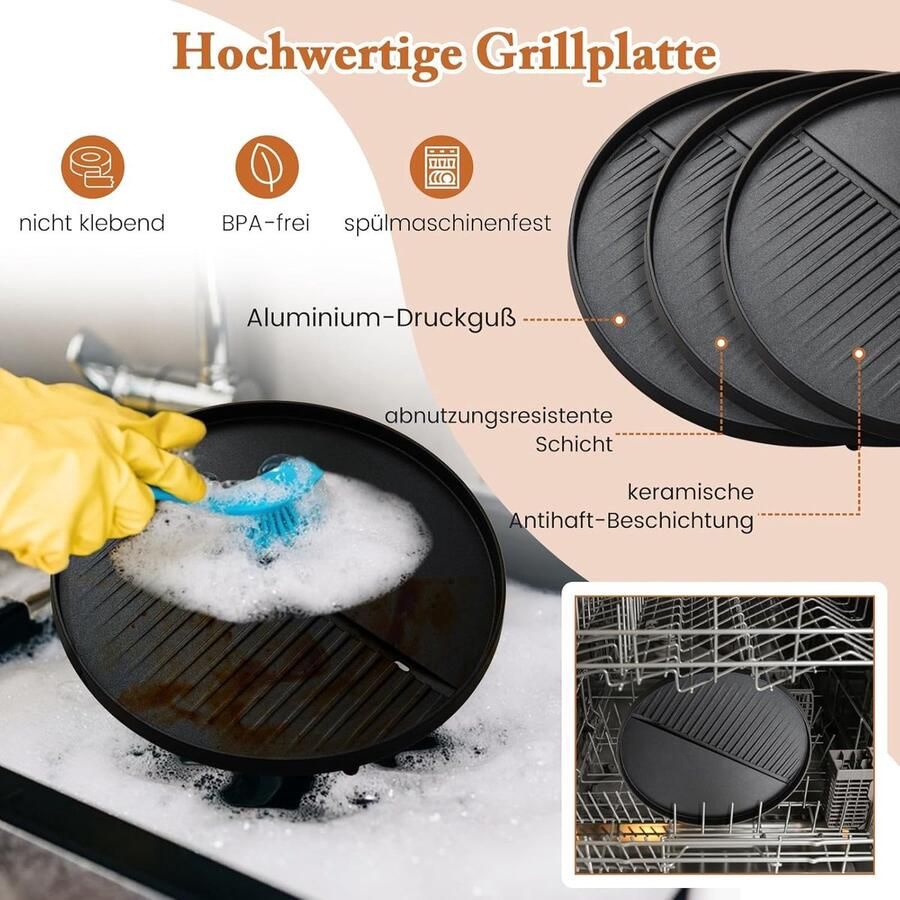 House&Garde 2-in-1 Elektrische Balkon Barbecue Grill met Standaard – 63x63x100 cm – 1900 cm² 2-Zone Grillplaat met Antiaanbaklaag Instelbare Temperatuur 180–270°C Vetopvangbak en Kruidenrek – Indoor & Outdoor BBQ Grill
