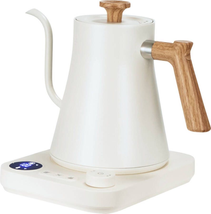 House of Husk Gooseneck Waterkoker Slow Coffee Kettle Heet Water Ketel Temperatuurregeling Warmhoud Functie 1000 ml Wit