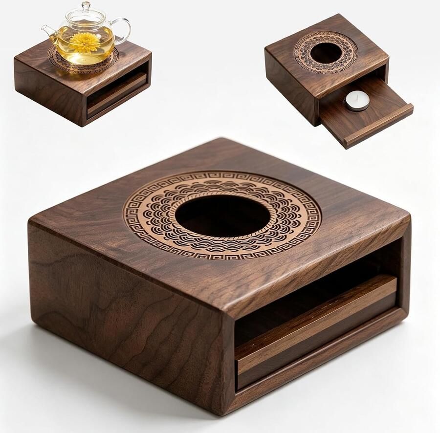 Houten Theepotverwarmer Walnoot 15 x 13 x 6 cm Duurzaam en Elegant Voor Thee Koffie en Melk