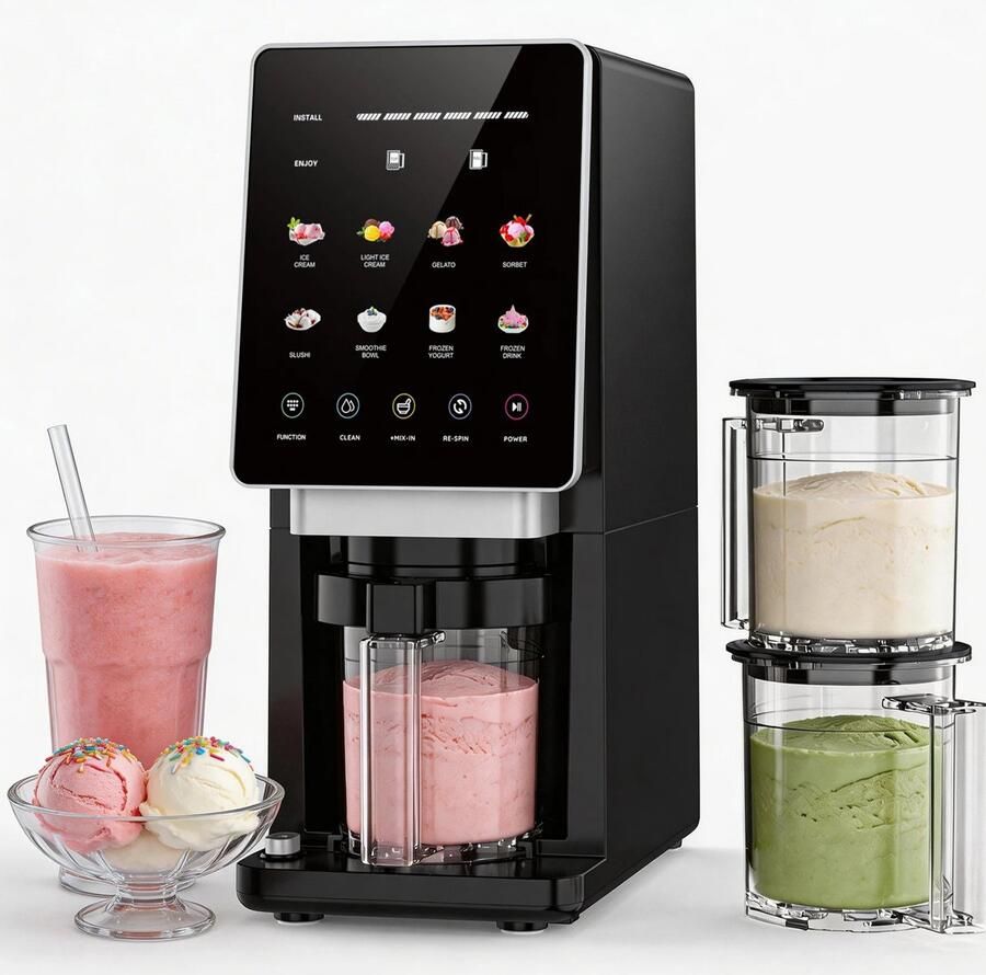 Hutjemutje ijsmachine ijsmaker met 8 vooraf ingestelde programma's zelfreinigende functie mix-in & re spin functies zwart