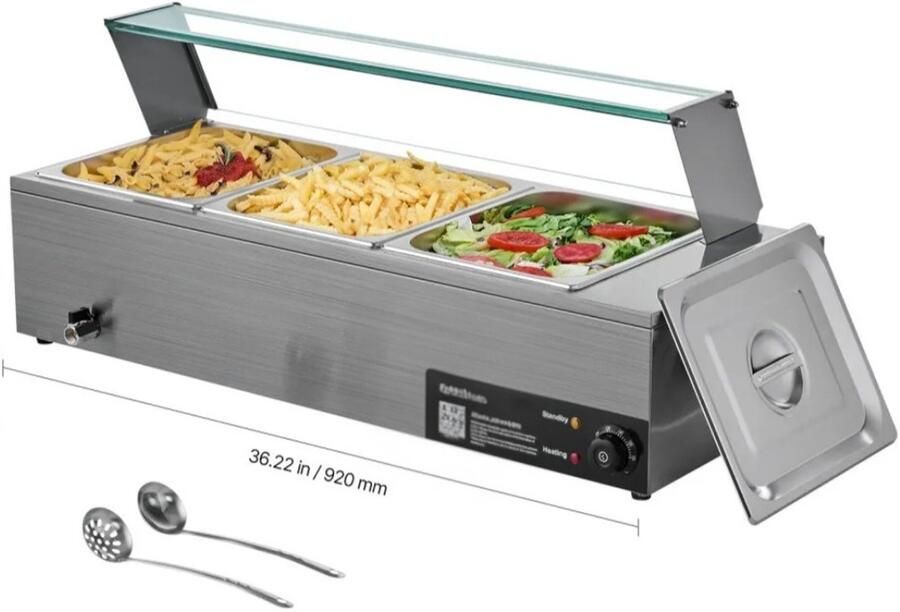 Hva Au Bain Marie -Voedselwarmer (3 x 1 2 formaat containers)