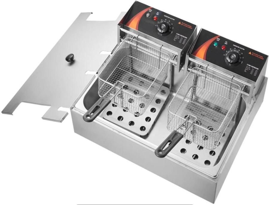 Hva Friteuse 3000W Elektrische friteuse met 3 Uitneembare Manden 12L Grote Inhoud Roestvrijstalen Friteuse voor Keuken Restaurant Café Bar Zilver Instelbare Temperatuur 60-200°C