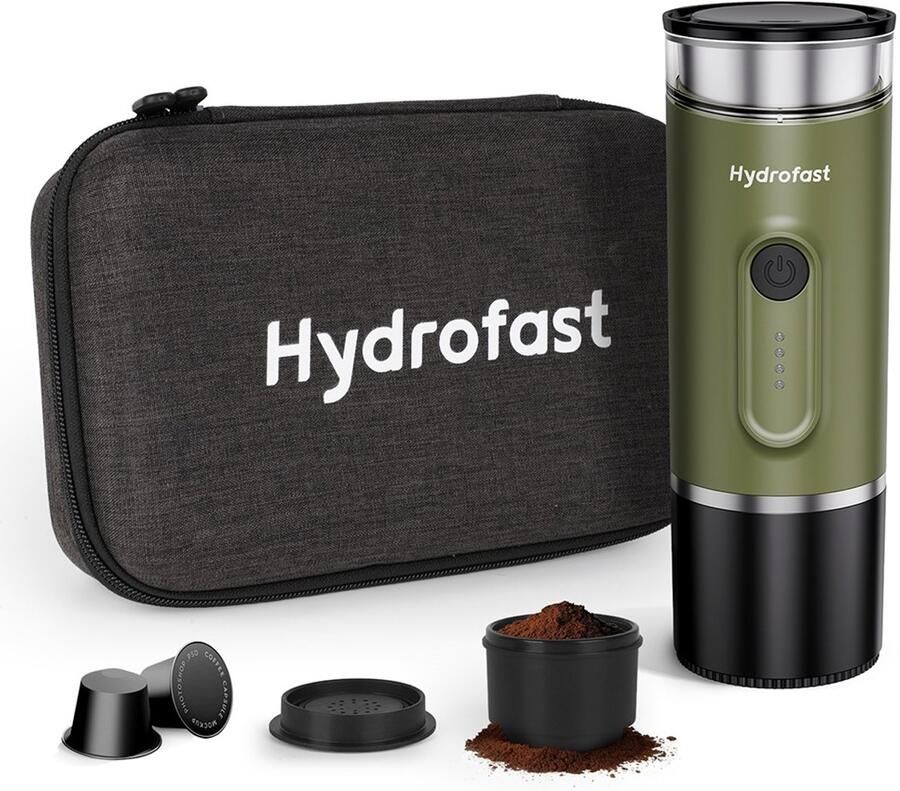Hydrofast PO-100 draagbare espressomachine 20 bar druk 9600 mAh batterij 2-in-1 capsule & gemalen koffie draadloze verwarming compact reisontwerp