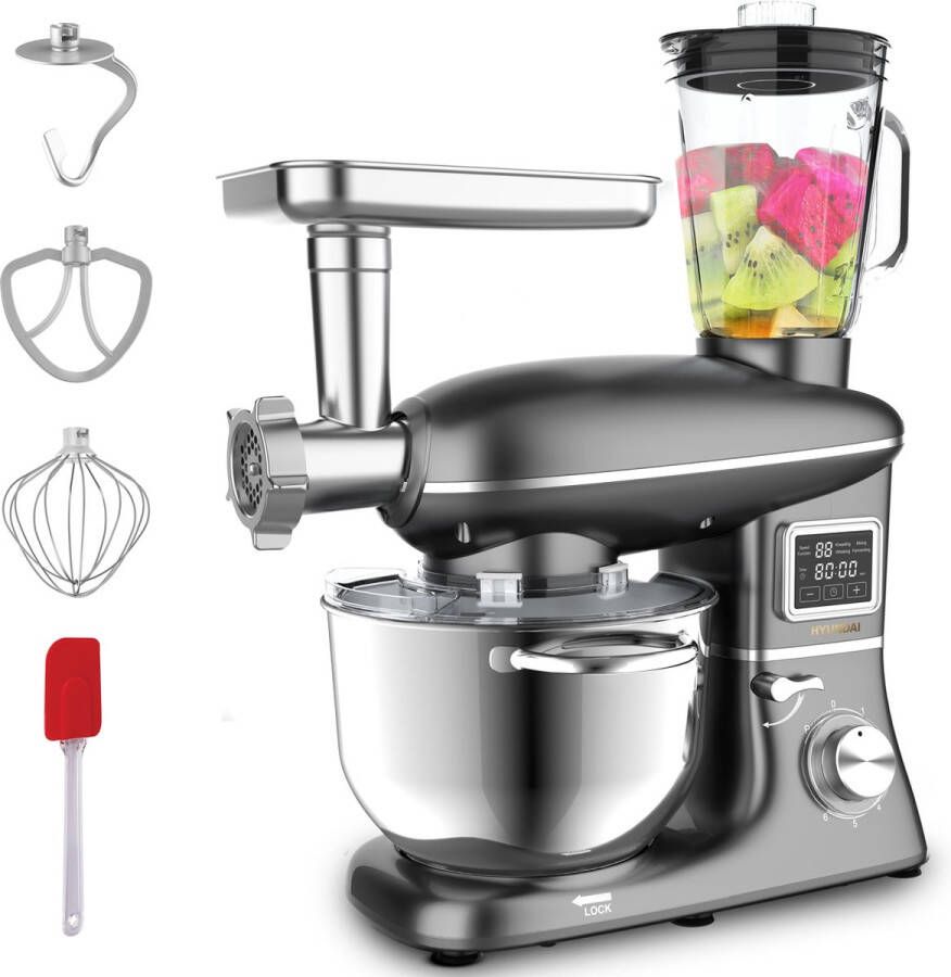 Hyundai Success Cake+ Keukenmachine met Blender en Vleesmolen 1500 W 6 2 L RVS Mengkom 6 Snelheden Grijs
