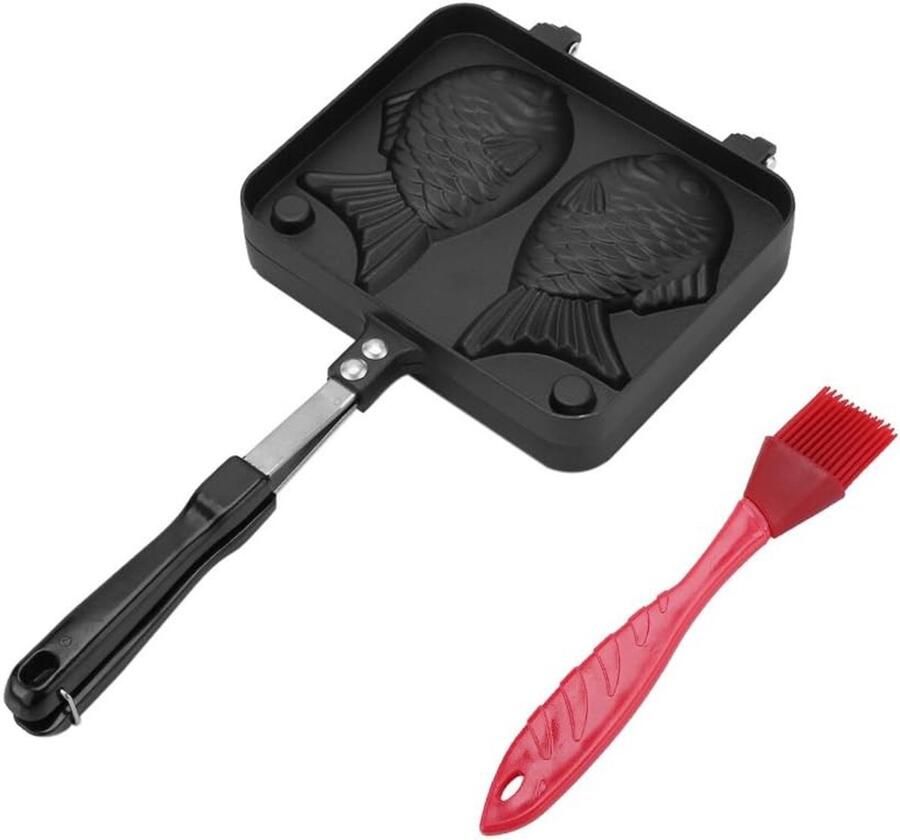 Hztyyier Allecto Wafel Cake Maker Dubbele Laag Anti-aanbaklaag Visvormig Aluminium Legering Bakpan Geschikt voor Wafels Zwart